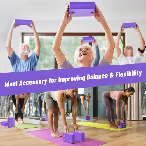 Miniatura 7 de RETON Juego de 2 bloques de yoga con correa, bloque de yoga rosa de alta densidad, bloques de espuma EVA ligeros, bloques de yoga, pilates, ladrillo