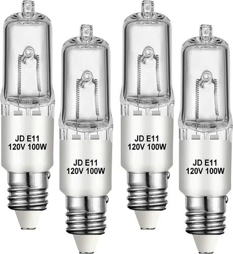 JDE11 Bombillas Halógenas Mini Candelabra de 120V 100W, Bombilla T4 100W JD E11 Paquete de 4 (Bombilla LED E11 de Repuesto) 2700K Blanco Cálido