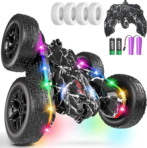 Miniatura 7 de Terucle Coche de Control Remoto, Coches RC Acrobacias Juguetes de Coche RC Nuevas Luces LED y Faros Mejorados Juguetes para Niñas Doble Cara Morado