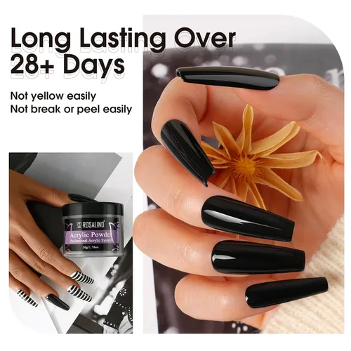 Miniatura 6 de Rosalind Polvo de uñas acrílico negro 50 g/1.76 oz – Polímero de cristal negro polvo de uñas para extensión acrílica, no necesita lámpara