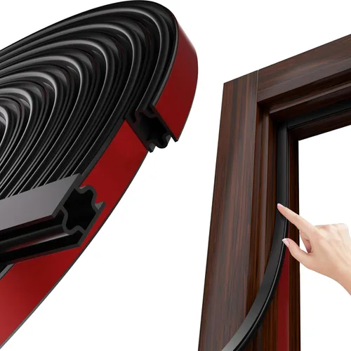 Miniatura 12 de Tira de sellado de goma autoadhesiva en forma de D de 20 pies, burlete negro para puertas y ventanas – Bloqueador de huecos con insonorización