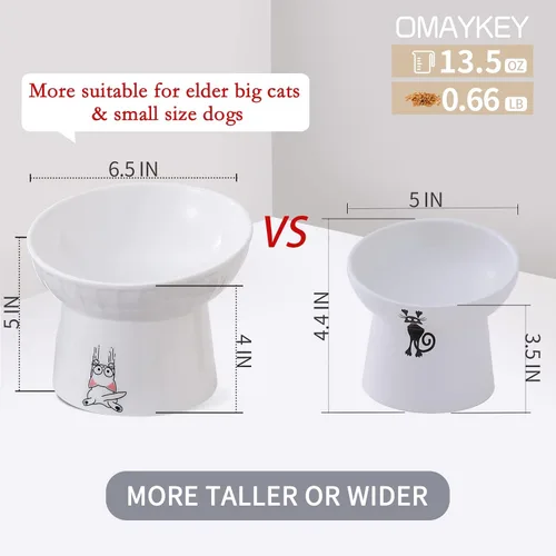 Miniatura 3 de Cuencos elevados de cerámica para gatos de 16.5 cm de ancho extra, juego de 2 cuencos inclinados para comida y agua, de porcelana, sin estrés