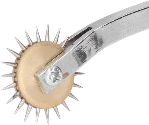 Miniatura 9 de Rueda de rastreo de punta de aguja, herramienta de rueda de costura de tela de papel de cuero, espaciador profesional de marca de puntada con mango
