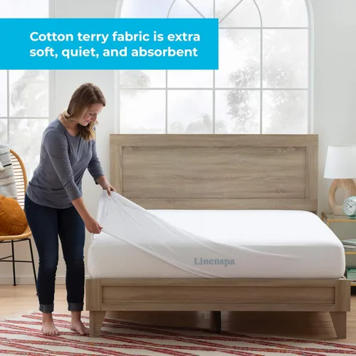 Miniatura 4 de Linenspa - Protector de colchón impermeable, sin vinilo, tamaño matrimonial, superficie de rizo de algodón