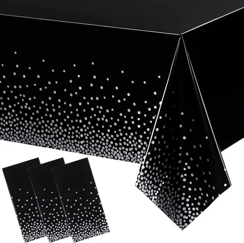 Miniatura 8 de Breling Mantel de plástico desechable de 3 piezas para cumpleaños, bodas, baby shower, compromiso, aniversario, despedida de soltera, 54 x 108 Negro