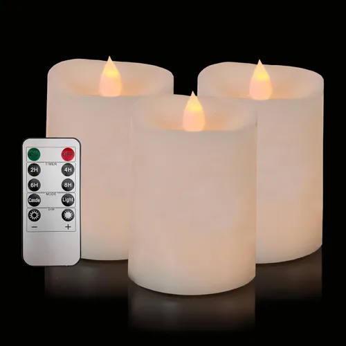 Miniatura 12 de Juego de 2 Velas sin llama parpadeantes de 3x3 pulgadas, cera real LED, pilas de 600 horas, velas con temporizador y control remoto, para bodas