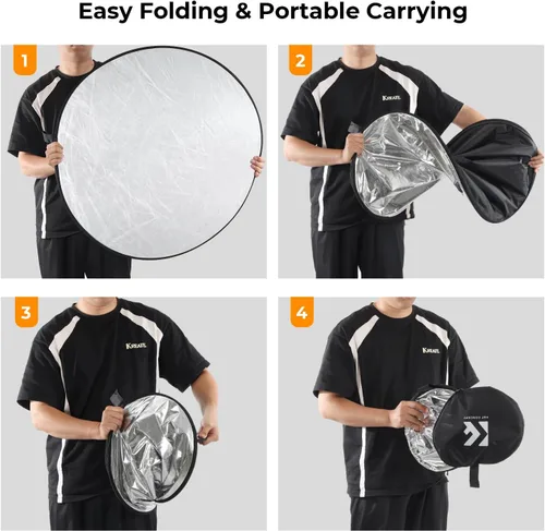 Miniatura 7 de K&F CONCEPT Reflector de luz 5 en 1 de 32" (80cm) Difusor para fotografía plegable portátil para iluminación de estudio y exterior en oro, plata