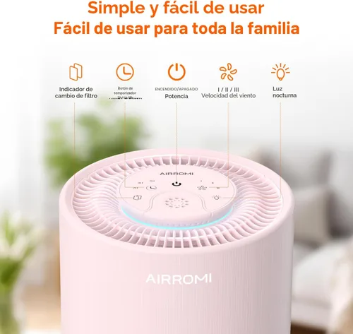Miniatura 3 de Purificador de aire AIRROMI para dormitorio con filtro HEPA 3-en-1, purificador de aire para mascotas para el hogar con olor a orina de gato, cubre