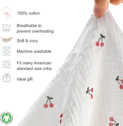 Miniatura 2 de Sábanas de muselina para cuna, 100% algodón, suave, transpirable, sábana bajera ajustable para niños pequeños, 28 x 52 x 9 pulgadas, tamaño estándar