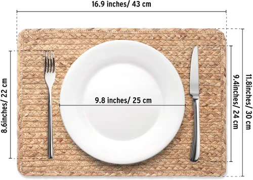 Miniatura 5 de Juego de 6 manteles individuales tejidos, manteles individuales de ratán de 17 x 12 pulgadas, cargadores de jacinto de agua natural para platos