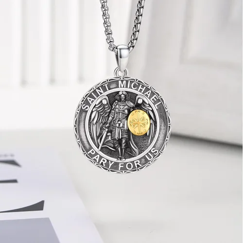 Miniatura 678 de Collar con colgante de plata de ley 925 con medalla de San Patrón, joyería religiosa para hombres y mujeres, con cadena de acero inoxidable 316L