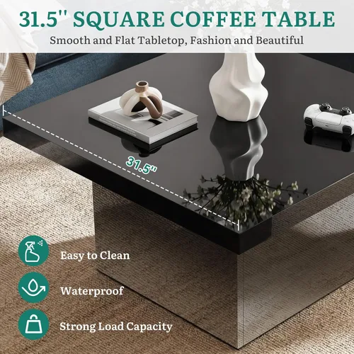 Miniatura 5 de YITAHOME Mesa de centro cuadrada, mesas de centro para sala de estar con luces LED, moderna mesa de café de cóctel para decoración, color negro