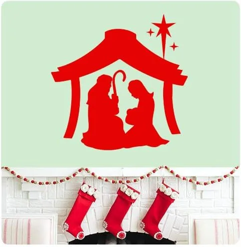 Miniatura 3 de Calcomanía de pared con diseño de belén de Joseph Mary Jesus, Feliz Navidad, Temporadas Saludos, Felices Fiestas, Signo de Santa Jesús, opciones
