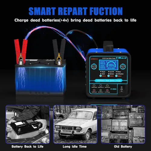 Miniatura 4 de Cargadores de batería de coche de 12 V/24 V resistentes, mantenedor de batería automático de 15 A con apagado automático, reparación, modo