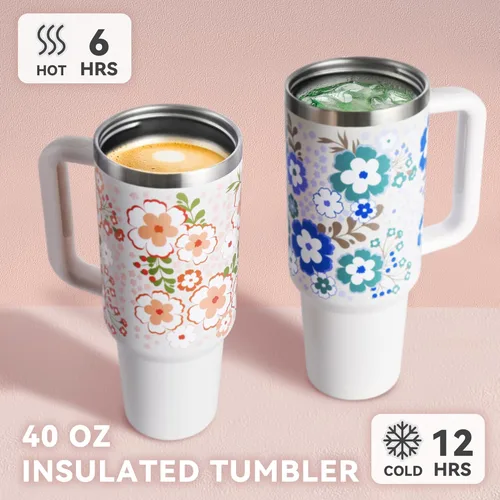 Miniatura 4 de Vaso de 40 oz con tapa y pajilla, vasos aislados con asa, botellas de agua de acero inoxidable, vaso para agua con tapa 2 en 1, taza de viaje al
