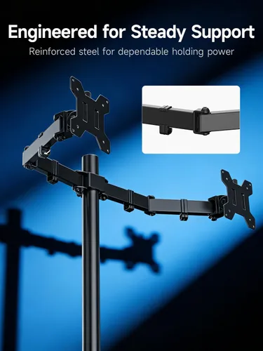 Miniatura 8 de Bracwiser Soporte de brazo de monitor doble totalmente ajustable para dos pantallas de 13-32 pulgadas, 22 libras para monitor de pantalla