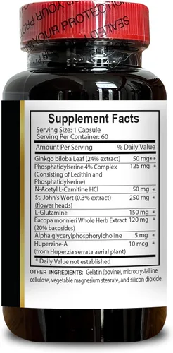 Miniatura 4 de Mind Matrix - Potenciador de la salud cerebral – Soporte natural de memoria y enfoque con ginkgo biloba, alfa-GPC y Bacopa Monnieri – Fórmula
