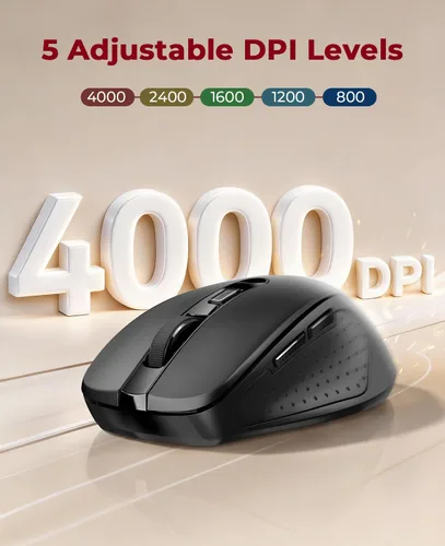 Miniatura 4 de Redragon Mouse inalámbrico BT5.0/3.0 y 2.4G, 6 botones, ratón Bluetooth de 4000 DPI de 5 niveles, batería de 18 meses, ratones ópticos portátiles