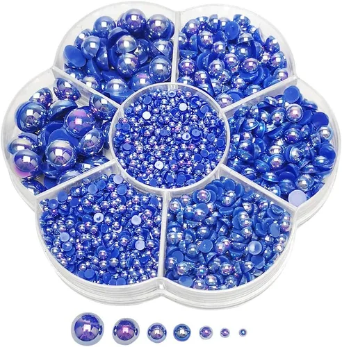 Miniatura 14 de Chenkou Craft - 1 caja con 3000 mitades de perlas, cuentas circulares con inferior plano, gemas sueltas Media bola fucsia oscura