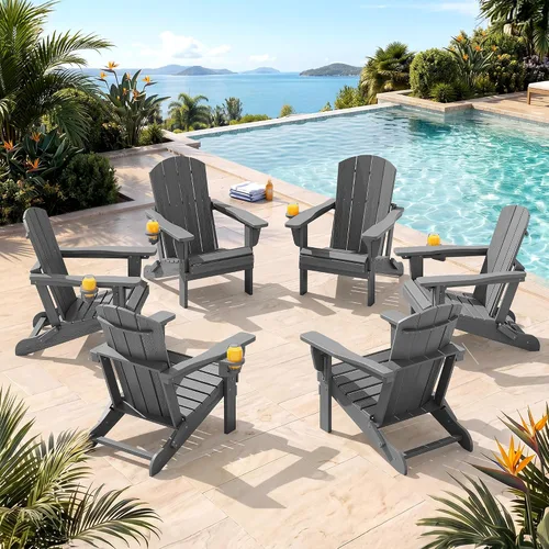 Miniatura 38 de SERWALL Silla Adirondack plegable ajustable, silla Adirondack reclinable con portavasos, Aruba