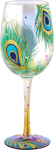 NymphFable Regalos de Pavo Real Copa de Vino Iridiscete Pintada a Mano 15oz Copas de Vino Coloridas Personalizadas Regalo de Cumpleaños de Pavo Real