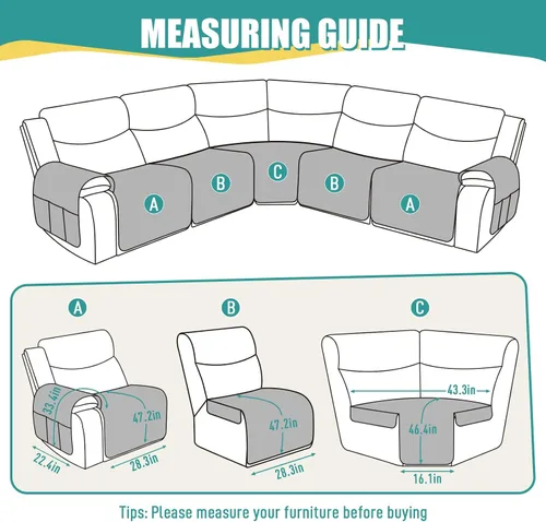 Miniatura 3 de Ruaozz Fundas de Sofá Seccional Reclinable Extra Grandes Impermeables Funda de Sofá para Sofá Reclinable en Forma de L de 5 Asientos Fundas de Sofá