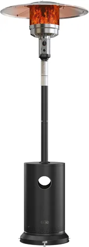 EAST OAK Calentador de patio de 50,000 BTU para uso al aire libre con diseño de mesa redonda, quemador de acero inoxidable de doble capa, ruedas,