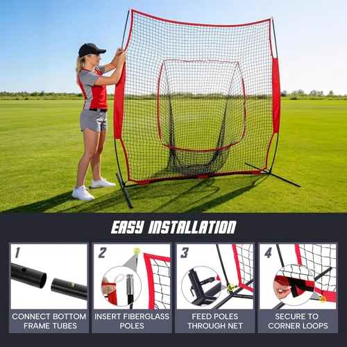 Miniatura 5 de ZENY Red de práctica de béisbol y softbol de 5 x 5 pies / 7 x 7 pies, red de entrenamiento de bateo, captura de lanzamiento, con bolsa