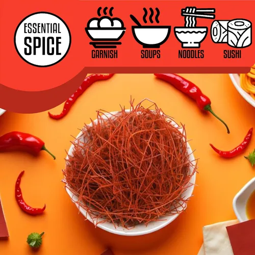 Miniatura 4 de Essential Spice Hilos de chile rojo seco, 1 libra, calor suave con sabor brillante y limpio, chiles finamente rallados para adornar, sopas, sushi