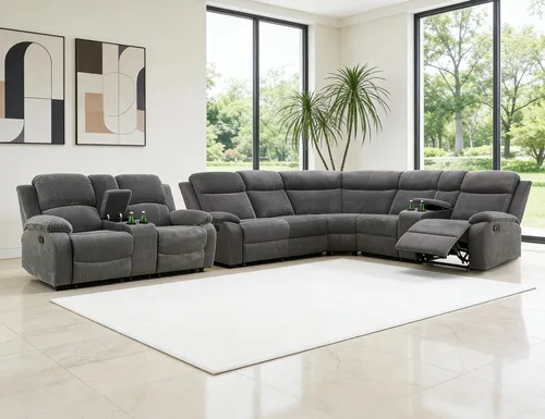 Miniatura 13 de Juego de sofá seccional reclinable manual, juegos de muebles de sala de estar, sofá seccional en forma de L y 2 sillas, cómodo sofá reclinable