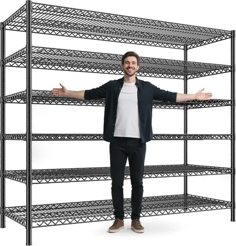 REIBII Estantes de almacenamiento de 83 pulgadas de alto, unidad de estantería de metal de 3840 libras, estantería de alambre de 6 niveles,