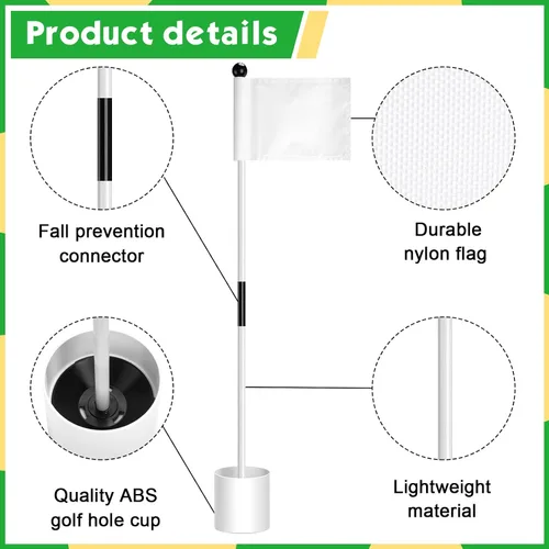 Miniatura 3 de Hungdao Juego de 3 banderas de golf, mini bandera verde para patio, juego de tazas y banderas, portátil, práctica de poner palos de bandera verde