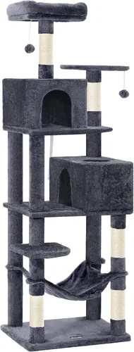 Feandrea - Árbol para gatos de varios niveles para interiores, torre para gatos tipo condominio con 4 postes para rascar, 2 posaderos, hamaca y Gris