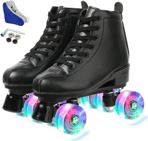 Miniatura 9 de XUDREZ - Patines clásicos de cuero de doble fila con diseño alto para mujeres y hombres
