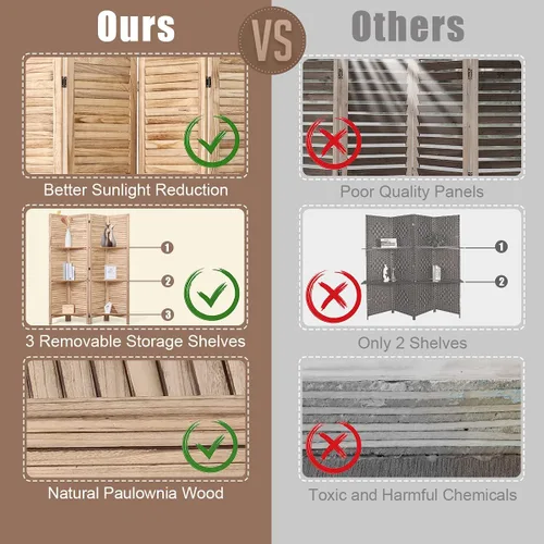 Miniatura 3 de Divisor de habitación de 4 paneles con 3 estantes de almacenamiento extraíbles, pantalla de privacidad plegable de 5.6 pies, divisor de pared