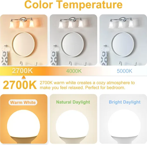 Miniatura 3 de Cotanic foco LED G25 para tocador 2700K blanco cálido, focos esféricos para espejo de baño 500LM, base E26 roscada 5W 60W equivalente a