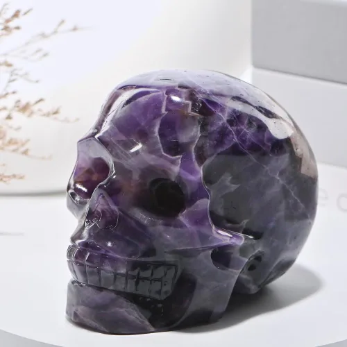 Miniatura 16 de Cabeza de calavera de cristal de obsidiana negra natural de 5 pulgadas, tallada a mano, estatua de piedra curativa de Reiki, decoración de sala
