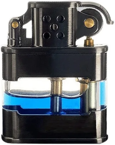 Encendedor vintage de latón, transparente, resistente al viento, para hombre, con colorantes líquidos azules (negro)
