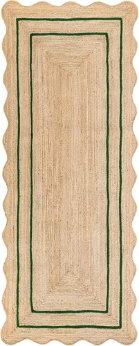 Miniatura 20 de Alfombra de Yute Natural Ondulada Festoneada - Corredor de Entrada Boho, Festón de Granja, Azul Cielo (2'x3')