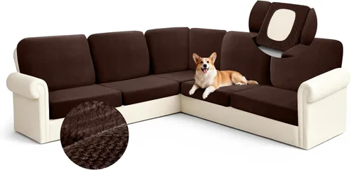 Miniatura 20 de Arfntevss - Fundas para sofá modular en forma de L de 5 asientos, fundas elásticas ajustadas para cojín de sofá de esquina para perros, protector
