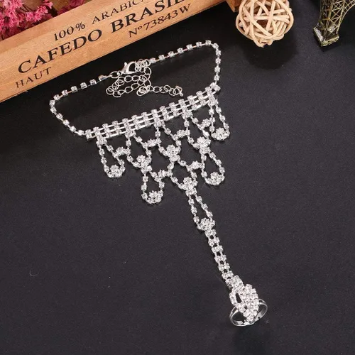 Miniatura 3 de Tobilleras de cristal artificial para mujer, sandalias descalzas para playa, boda, tobillo