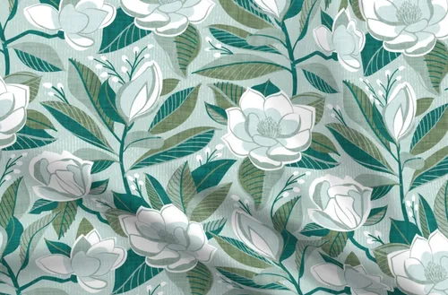 Spoonflower Tela - Flores de boda de magnolia floral boho hojas bohemias blancas rústicas impresas en tela de gasa Fat Quarter - Costura de ropa de