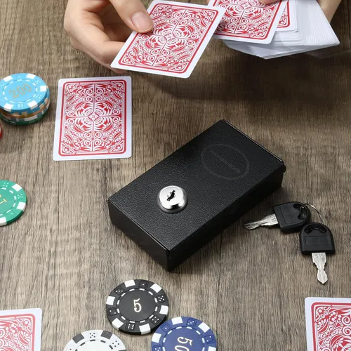 Miniatura 7 de Reallnaive Paquete de 2 cajas de metal portátiles para jugadores, caja de dinero de casino con 2 llaves, tamaño de bolsillo, caja fuerte para Negro