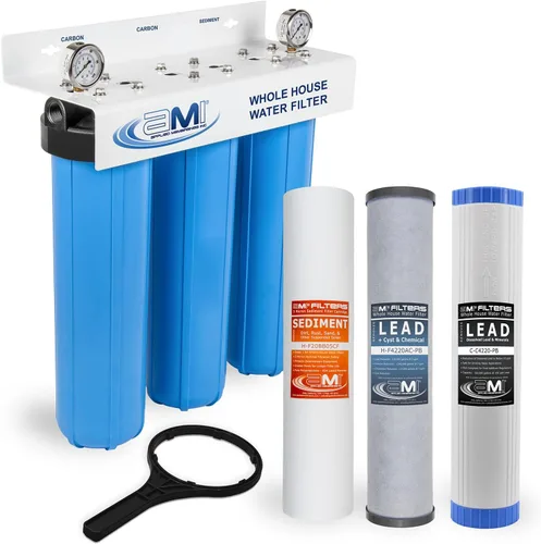 Miniatura 8 de Applied Membranes Inc. Sistema de filtro de agua de 3 etapas para toda la casa con filtros de sedimentos y bloques de carbono de 20 pulgadas