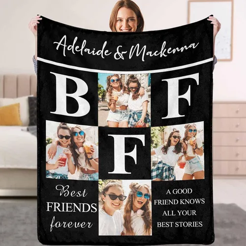 Miniatura 21 de YESCUSTOM Manta personalizada de Friends Forever con collage de fotos y texto, manta personalizada para mejores amigos, mejores amigos, cumpleaños