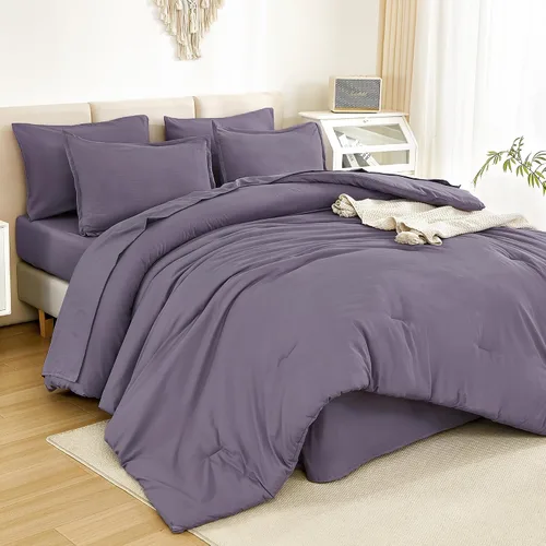 Miniatura 18 de Litanika Cama en una Bolsa King Beige - Juego de Ropa de Cama de 7 Piezas Tamaño King, Juego de Edredón de Cama, Juego de Edredón con Edredón, 02