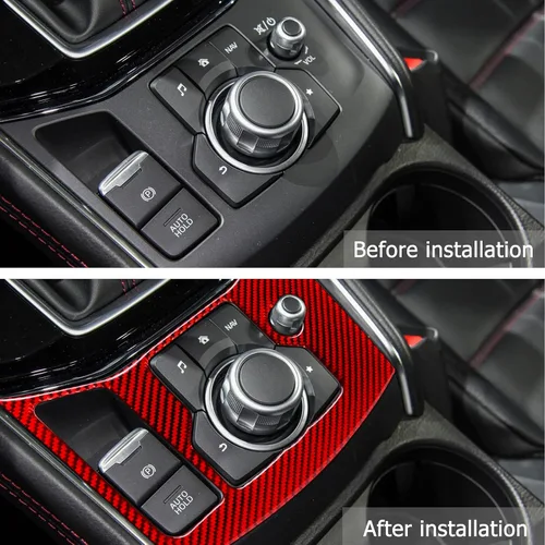 Miniatura 3 de Cubierta de Panel de Marco de Botón Multimedia de Consola Central de Fibra de Carbono Compatible con Mazda CX-5 2017 2018 2019 2020 2021 2022