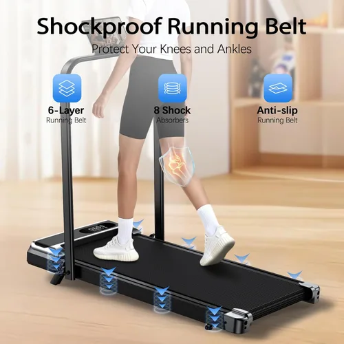 Miniatura 7 de AoraPulse - Caminadora plegable portátil para el hogar, pequeña caminadora para oficina en casa con capacidad de 300 libras, caminadora eléctrica