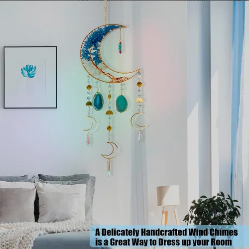 Miniatura 6 de Campanillas de viento de luna con árbol de cristal hecho a mano para decoración de pared del hogar, decoración de pared de dormitorio, decoración