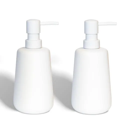 Miniatura 8 de Dispensador de jabón de cerámica negro mate, dispensador recargable de encimera de baño o cocina de 13 onzas con revestimiento de goma suave al tacto